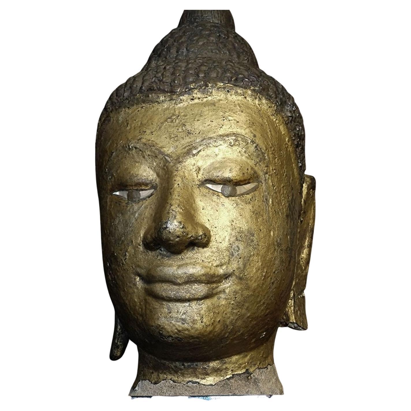 15thC Thai Lacquered and Gilded Stone Head, 6597