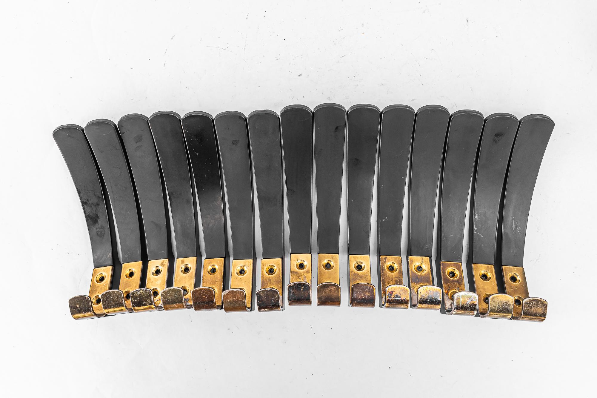 Mid-Century Modern 15x Wall Hooks 'Bakelite and Brass', Vienna, circa 1950s For Sale