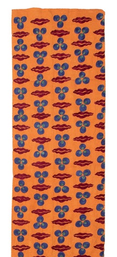 1.4x12 Ft Silk Hand Embroidery Uzbek Suzani Table Runner, Vintage Wall Hanging