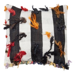 15"x15" Vintage Kilim Cushion Cover with colorful pomps. Handmade Throw Pillow