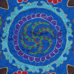 15"x16" Embroidered Silk and Cotton Cushion Cover. Blue Needlework Lace Pillow