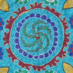 15"x16" Silk Embroidery Cushion Cover. Needlework Pillowcase. Blue Lace Pillow