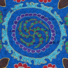 15"x16" Silk Embroidery Cushion Cover. Blue Pillowcase. Needlework Lace Pillow