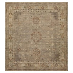 Tappeto di transizione in lana stile Khotan 15x16 - toni della terra e sottili medaglioni