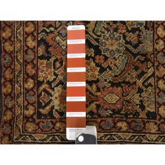 1'5"x1'7" Jade Black Antique Bag Face Mat Persian Senneh Hand Knotted Wool Rug