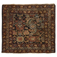 1'5"x1'7" Jade Black Antique Bag Face Mat Persian Senneh Hand Knotted Wool Rug