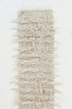 Handgefertigter Flokati Tulu Läufer in Creme aus natürlichem Mohair, Shag Pile