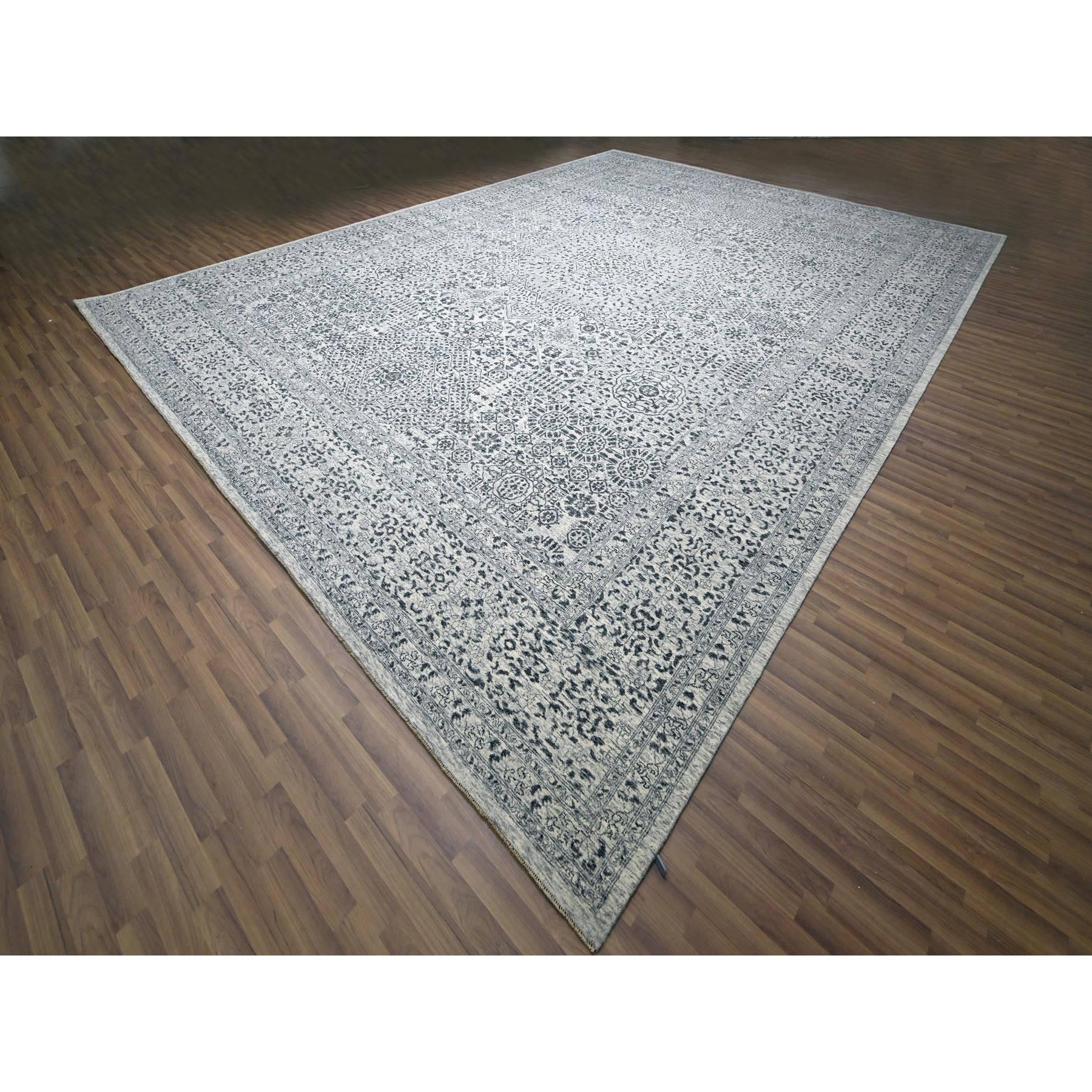 15'x20' Alfombra anudada a mano de lana natural con diseño tono sobre tono de la dinastía mameluca blanca Medieval en venta