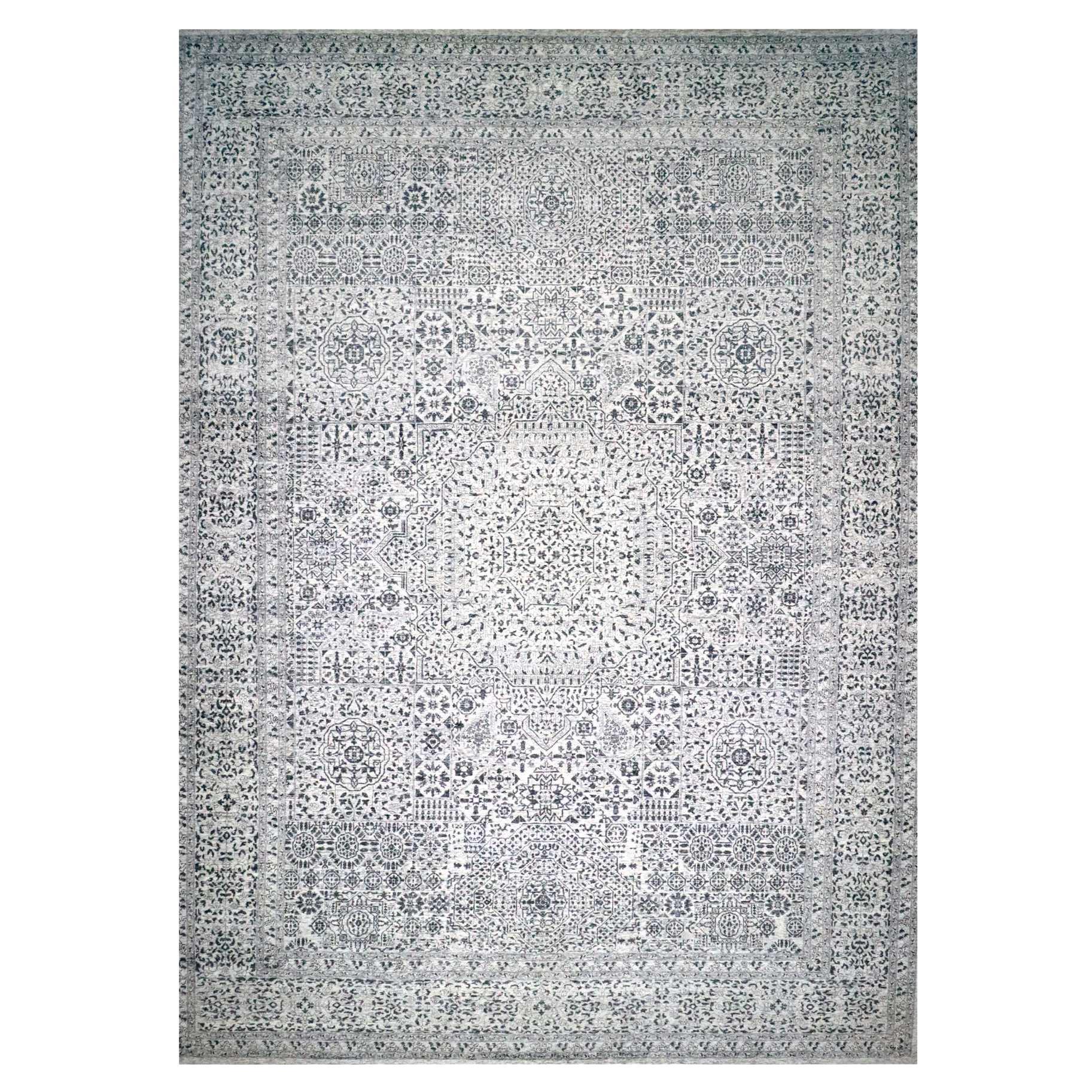 15'x20' Weißer Mamluken Dynasty Ton in Ton Design Natürliche Wolle Handgeknüpft Teppich