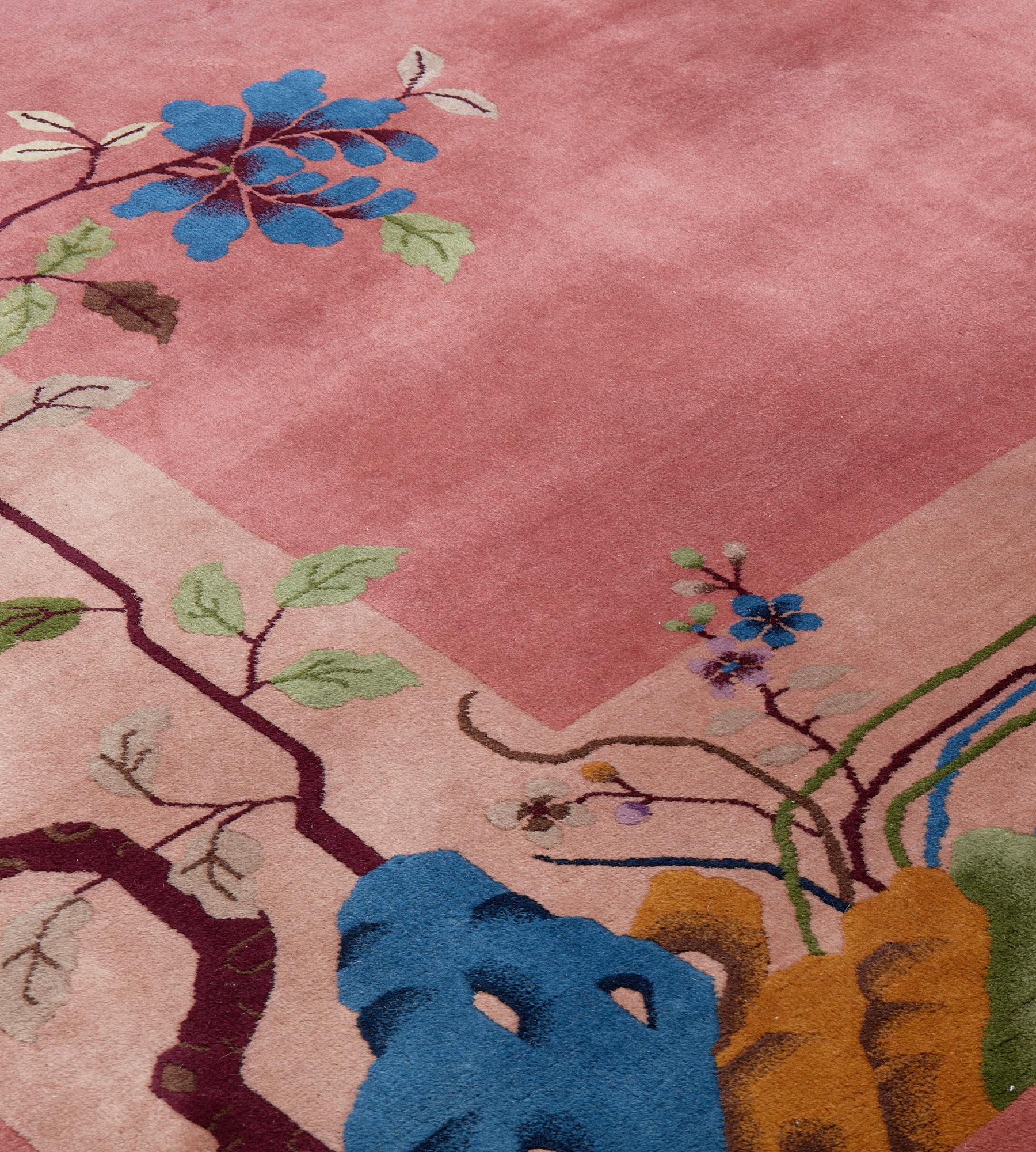 Hand-Knotted 15'x21' Antique, circa-1930, Pink Floral Chinese Peking Rug For Sale