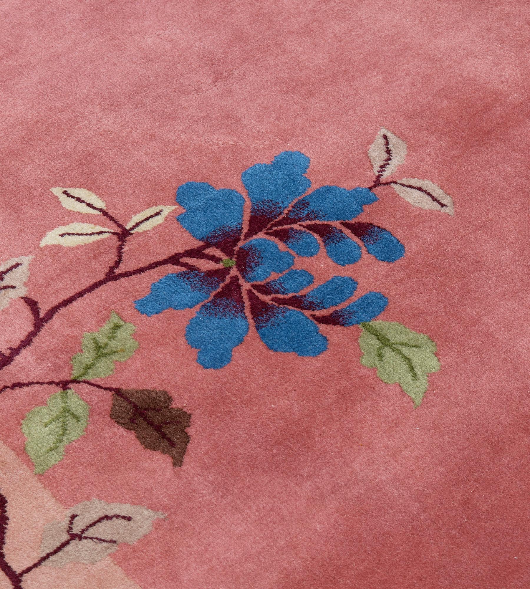 Noué à la main 15'x21' Antiquité, circa-1930, Tapis chinois de Pékin à fleurs roses en vente