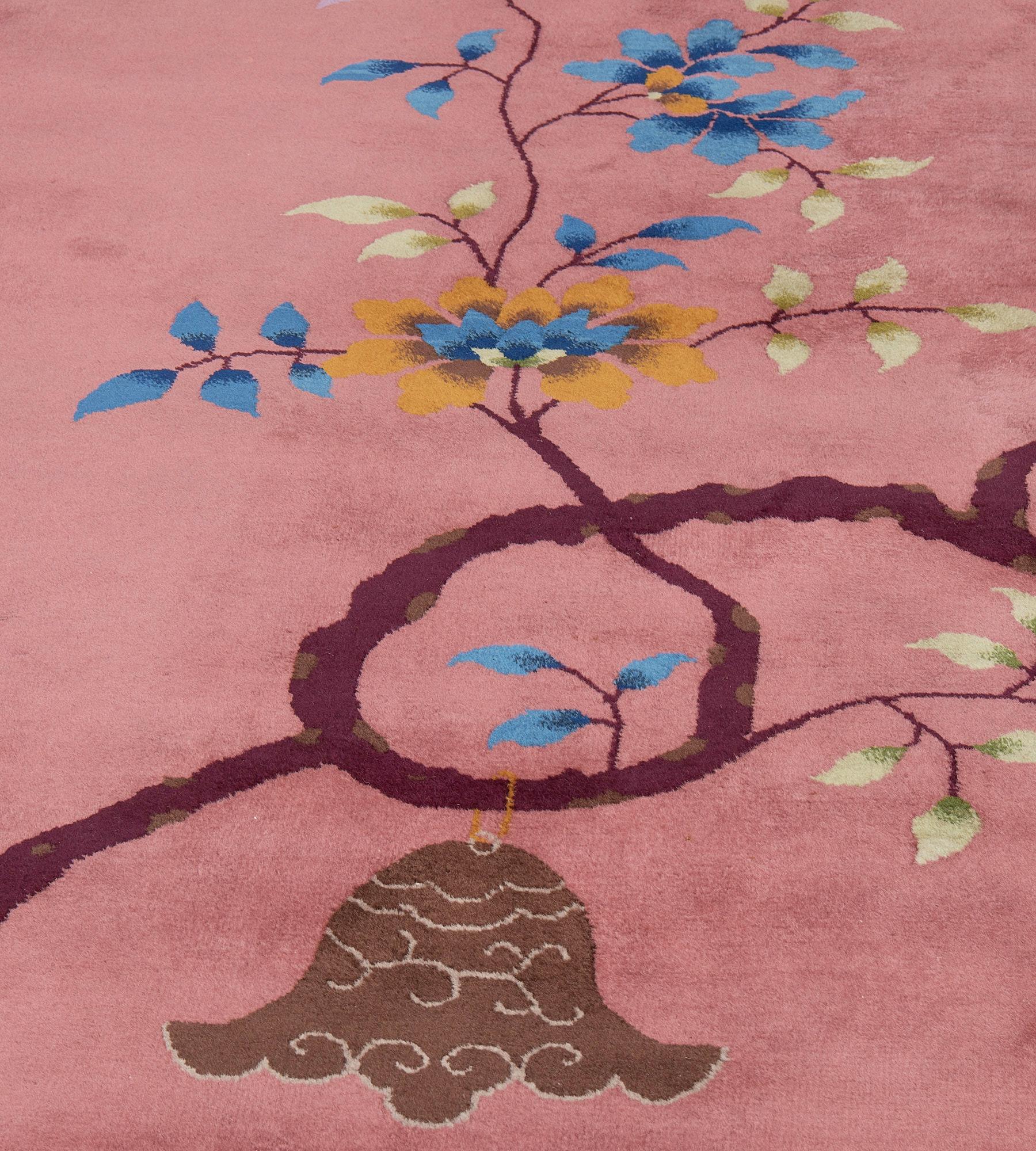 15'x21' Antique, circa-1930, Pink Floral Chinese Peking Rug For Sale 1