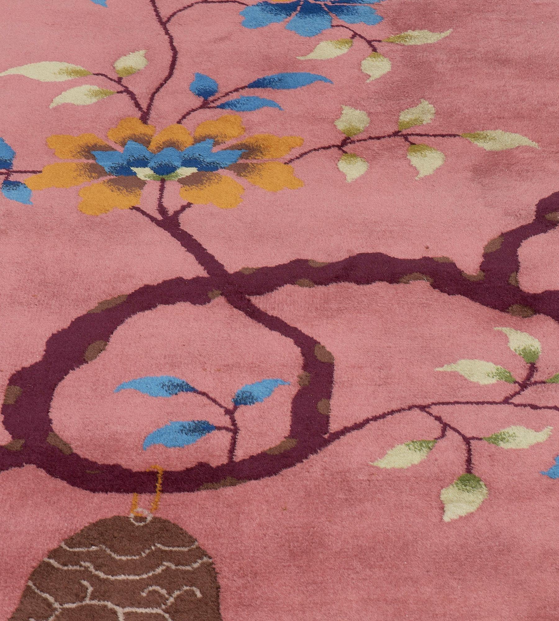 15'x21' Antique, circa-1930, Pink Floral Chinese Peking Rug For Sale 2