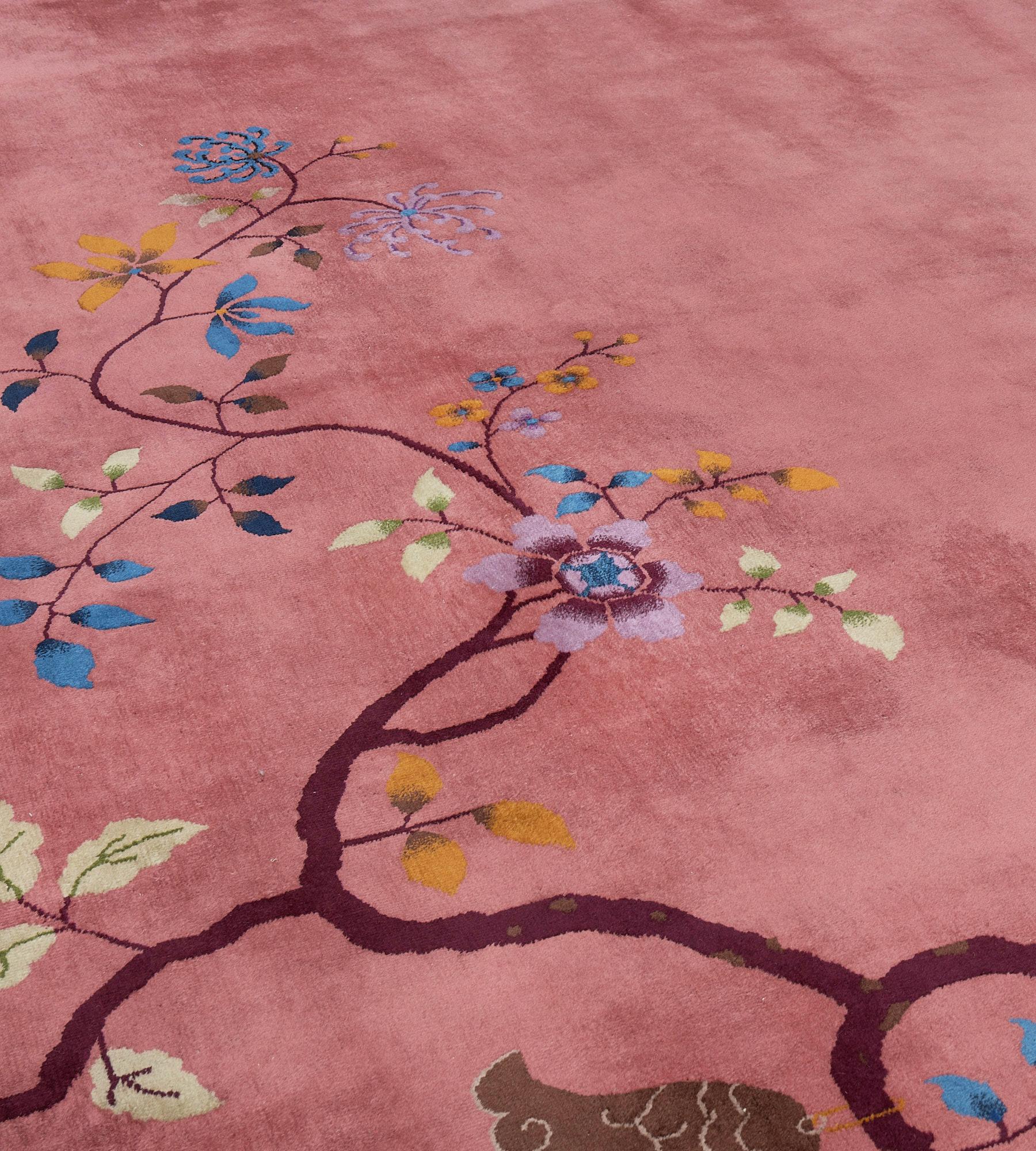 15'x21' Antique, circa-1930, Pink Floral Chinese Peking Rug For Sale 3