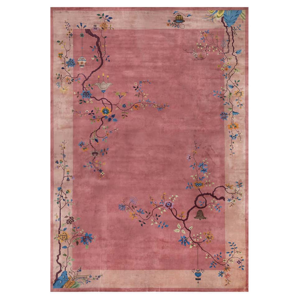 Pink Classical Rug Rug and Kilim's Chinese Art Deco Style Rug in Pink with Floral Patterns ...
