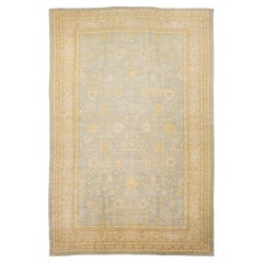 15x23 Modern Transitional Oushak Style Light Blue & Goldenrod Hand-Knotted Wool