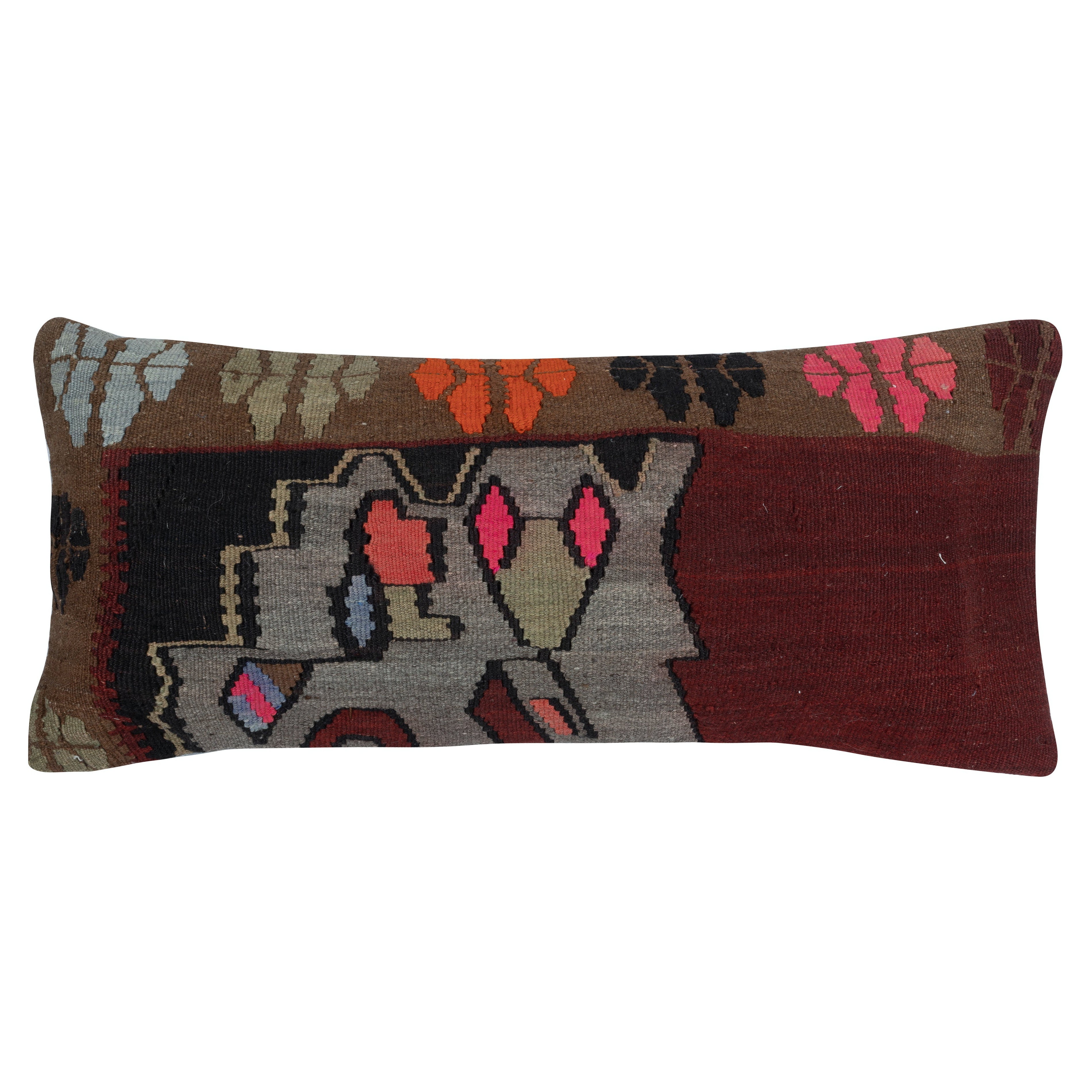 15 "x36" Housse de coussin lombaire Kilim traditionnel. Coussin d'appoint turc tissé à la main en vente