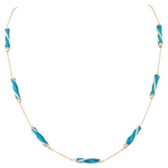 16" 14K Gold Necklace 6.9g Diamond Cut and Bright Blue Enamel Spiral Links R4509