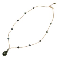 Vintage 16"-17" Adjustable Length Green Tourmaline Necklace in 14K Yellow Gold