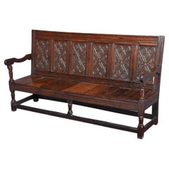 16 / 1700's Antique  Early English Carved Oak Settle, Rosette, Leaf, Bench!!