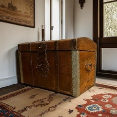 16/1700s Primitive Antique Trunk / Treasure Chest, Rustic, Oak, Wabi Sabi