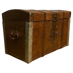 16/1700s Primitive Antique Trunk / Treasure Chest, Rustic, Oak, Wabi Sabi