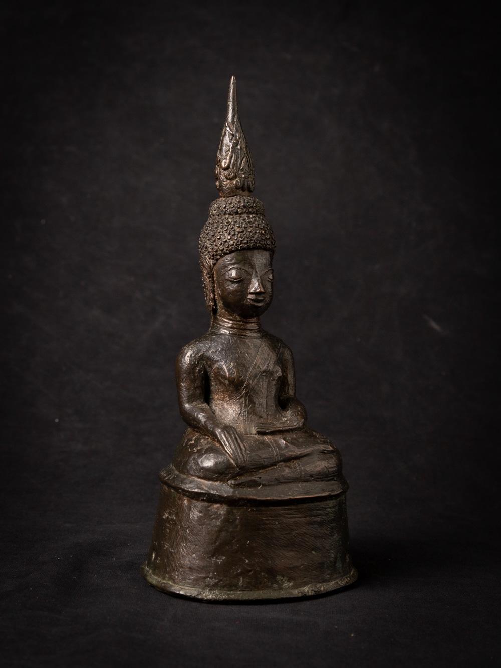 Bronze 16-17th century antique bronze Buddha statue from Laos in Bhumisparsha Mudra