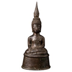 16-17th century Antique bronze Buddha statue from Laos in Bhumisparsha Mudra