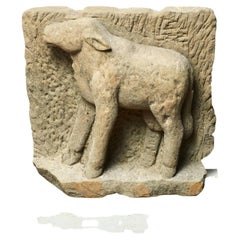 16-17th Century Burmese Carved Sandstone Sculpture of Cow