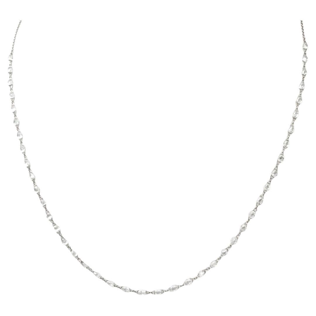 Collier ajustable 16"-18" en or blanc 18K et diamant naturel blanc (6.69ct)