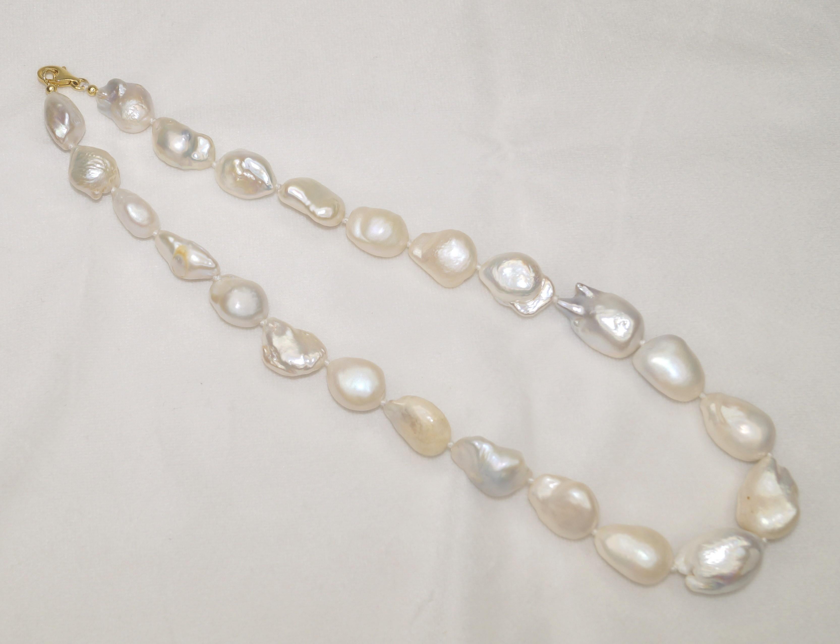 16-23 mm glänzende Barockperle 14k Gold Halskette Hochzeit Weiße Perle Halskette für Damen oder Herren im Angebot