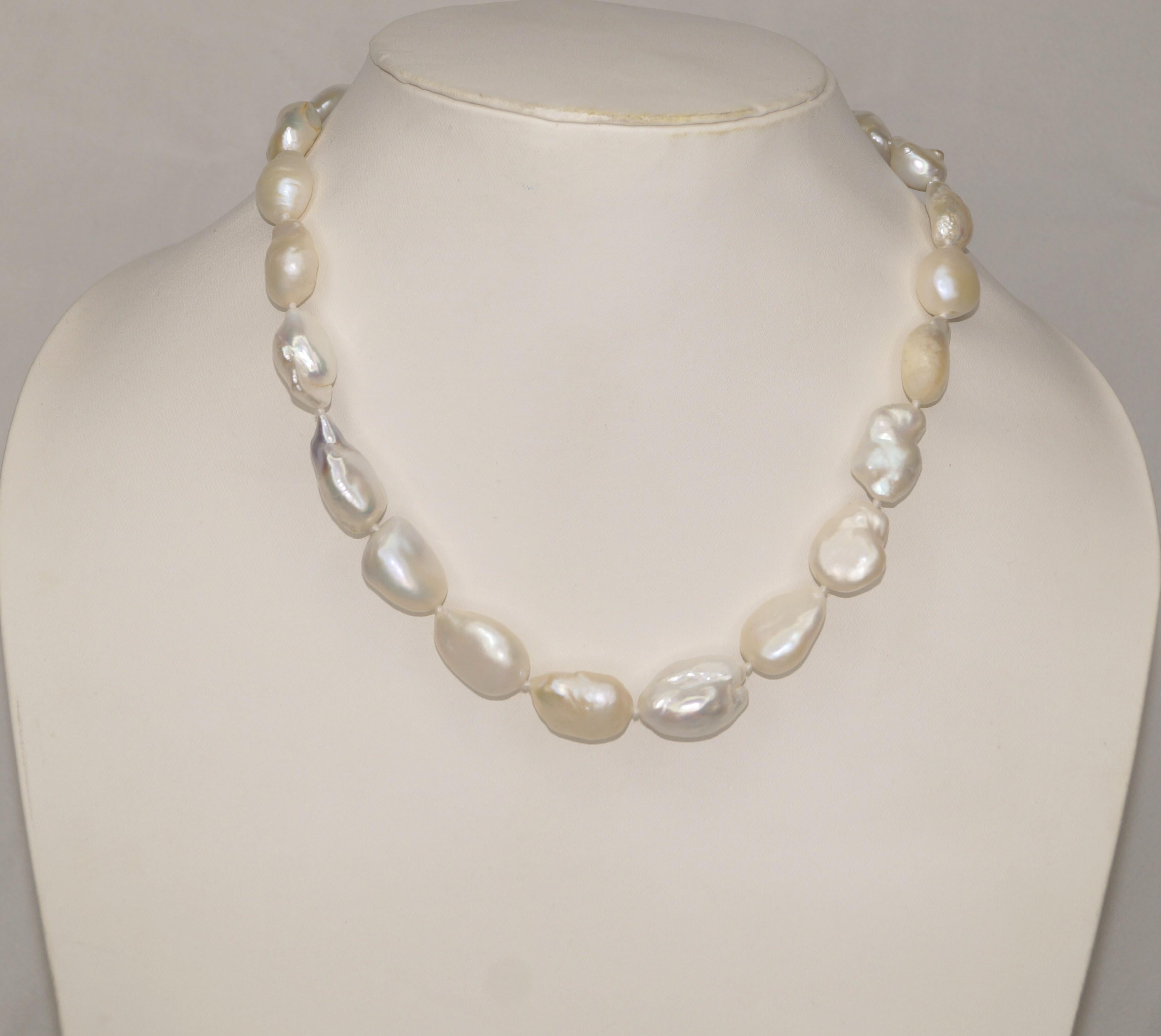 16-23 mm glänzende Barockperle 14k Gold Halskette Hochzeit Weiße Perle Halskette im Angebot 1