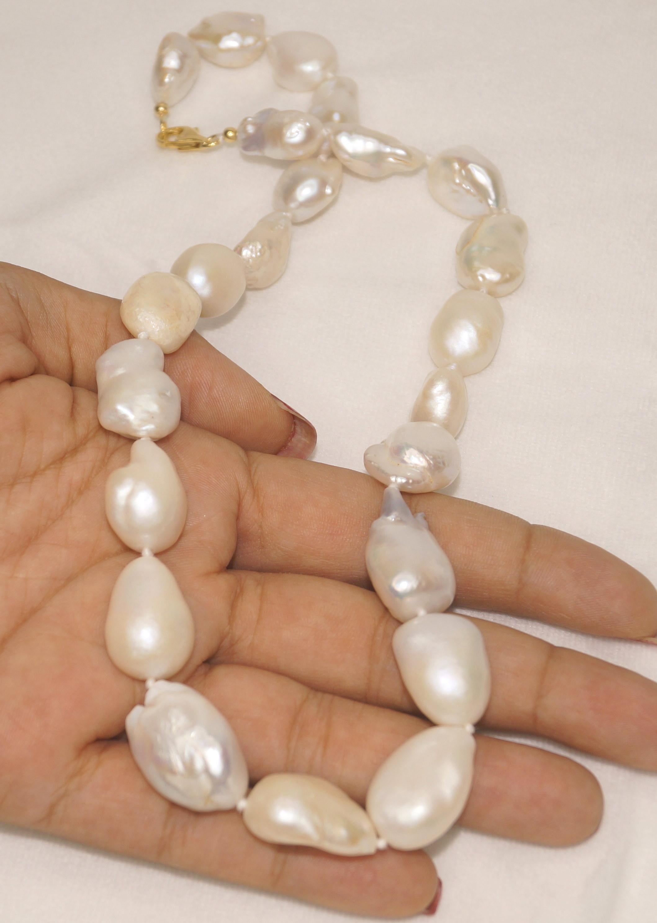 Baroque 16-23mm Lustrous baroque pearl 14k Gold Necklace Wedding White pearl necklace For Sale