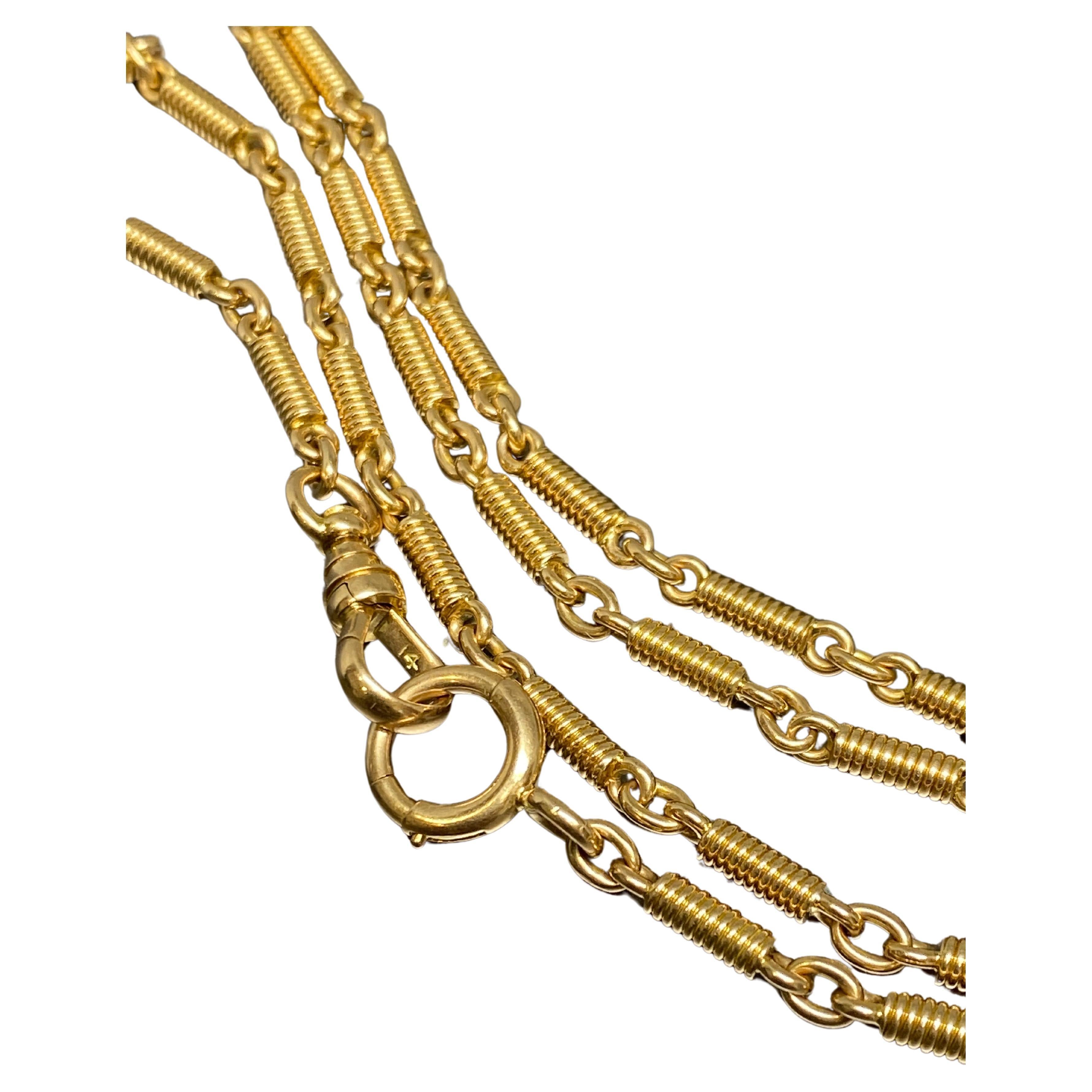 16 3/8" Antike 14k Rosy Gelbgold Taschenuhr mit Knopfleiste Halskette Armband im Angebot