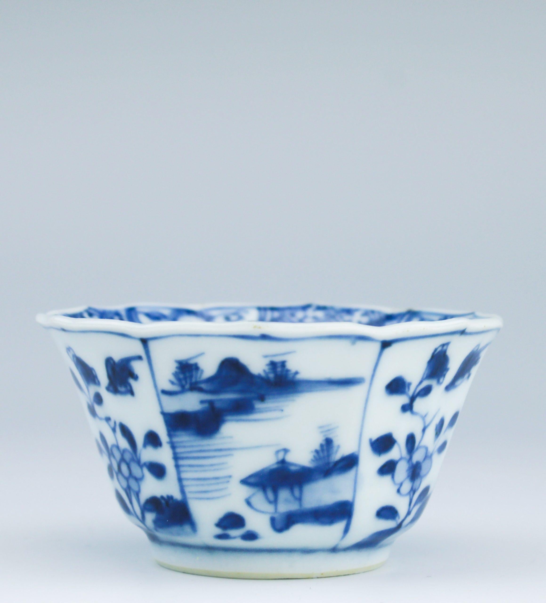 #16 Antiguo Periodo Kangxi Porcelana China Pescadores Taza de Té Platillo en venta 1