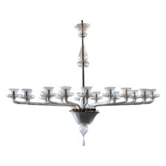 16-Armed Clear Glass Murano Chandelier, circa 1930s