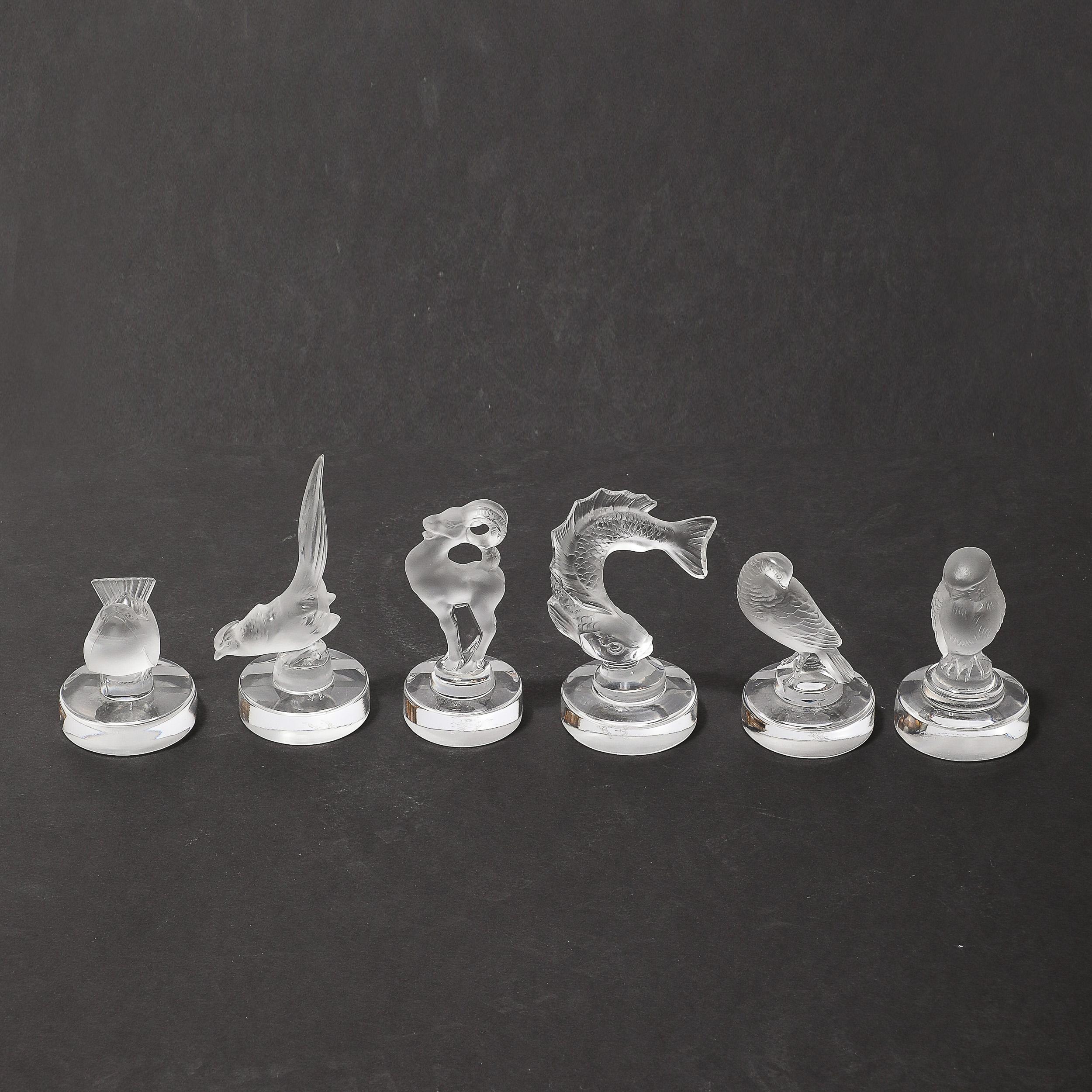 16 Porte-cartes en verre dépoli Art Déco Sculptural Fauna Signé Lalique en vente 7