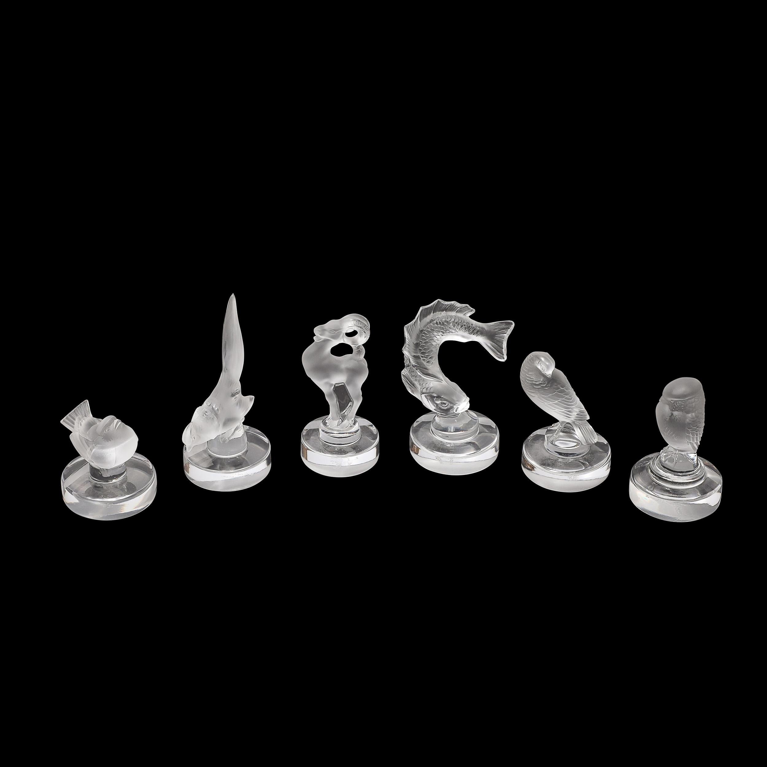 16 Porte-cartes en verre dépoli Art Déco Sculptural Fauna Signé Lalique en vente 9