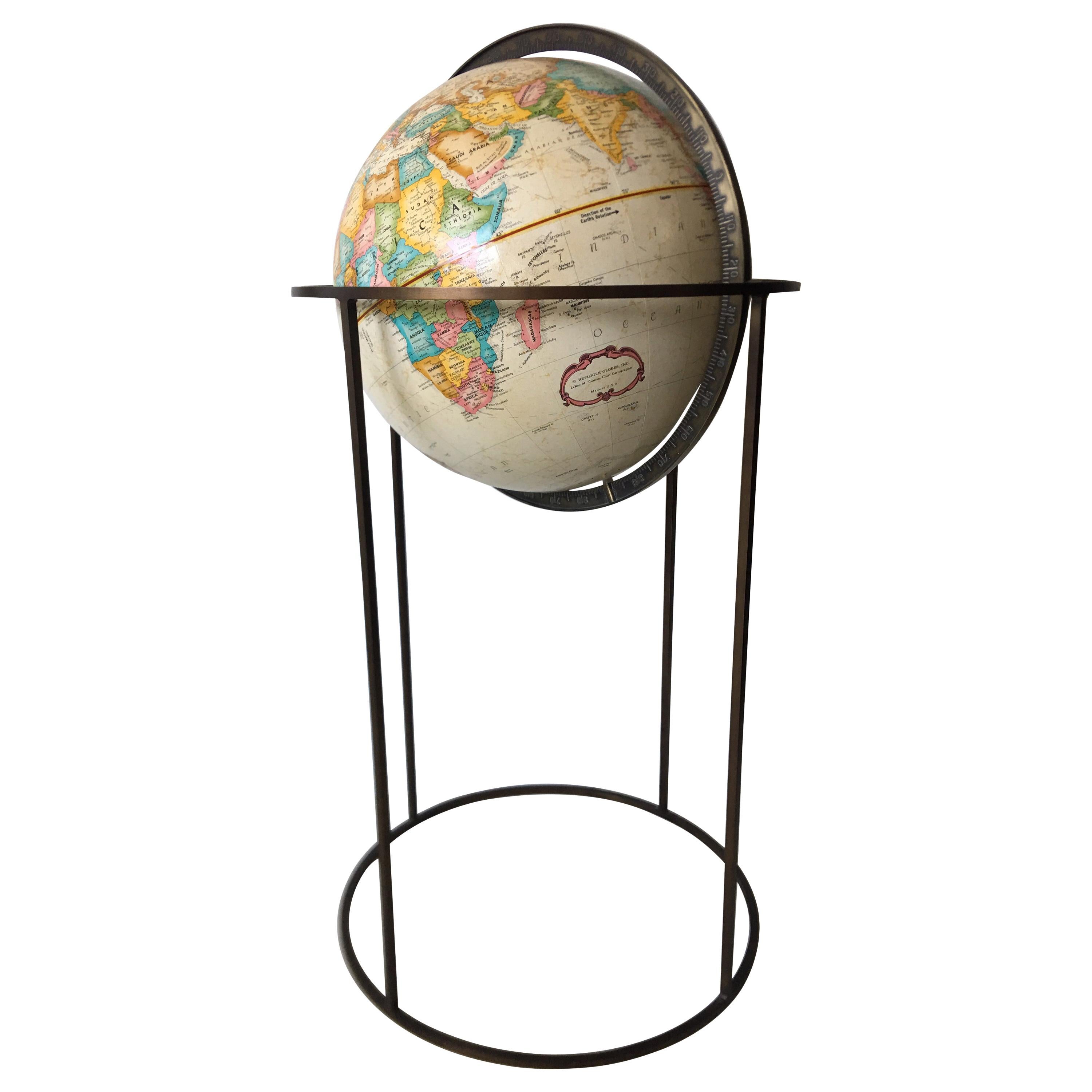 Brass Base Large Modern World Globe
