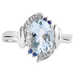1.6 Carat Aquamarine, Blue Sapphire and Diamond Ring in 14 Karat White Gold