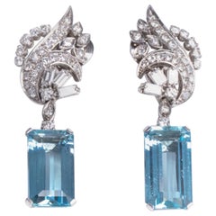 16 Carat Aquamarine Earrings Set in Platinum with Diamonds