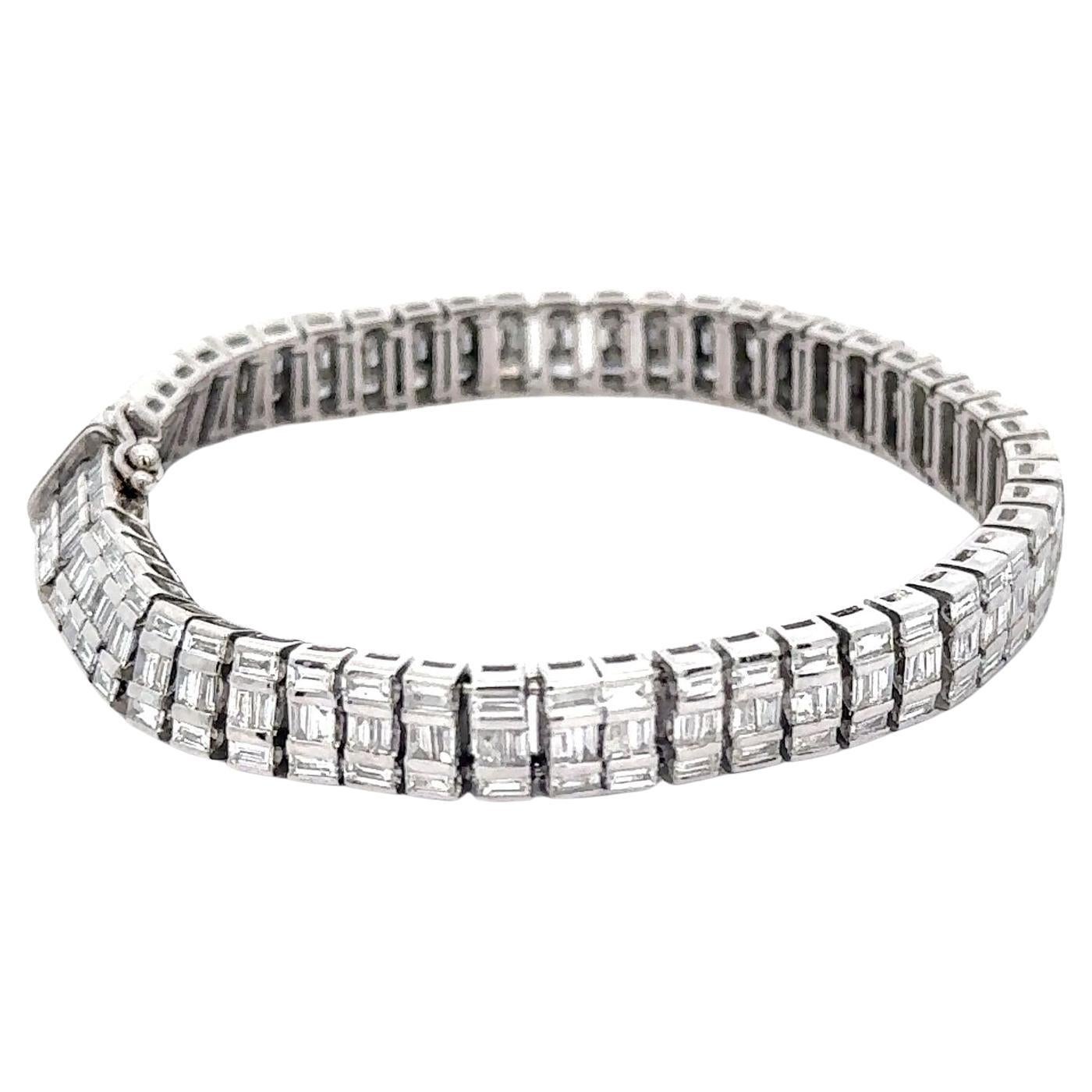 16 Carat Baguette Cut Diamond 18K White Gold Multi-Link Bracelet