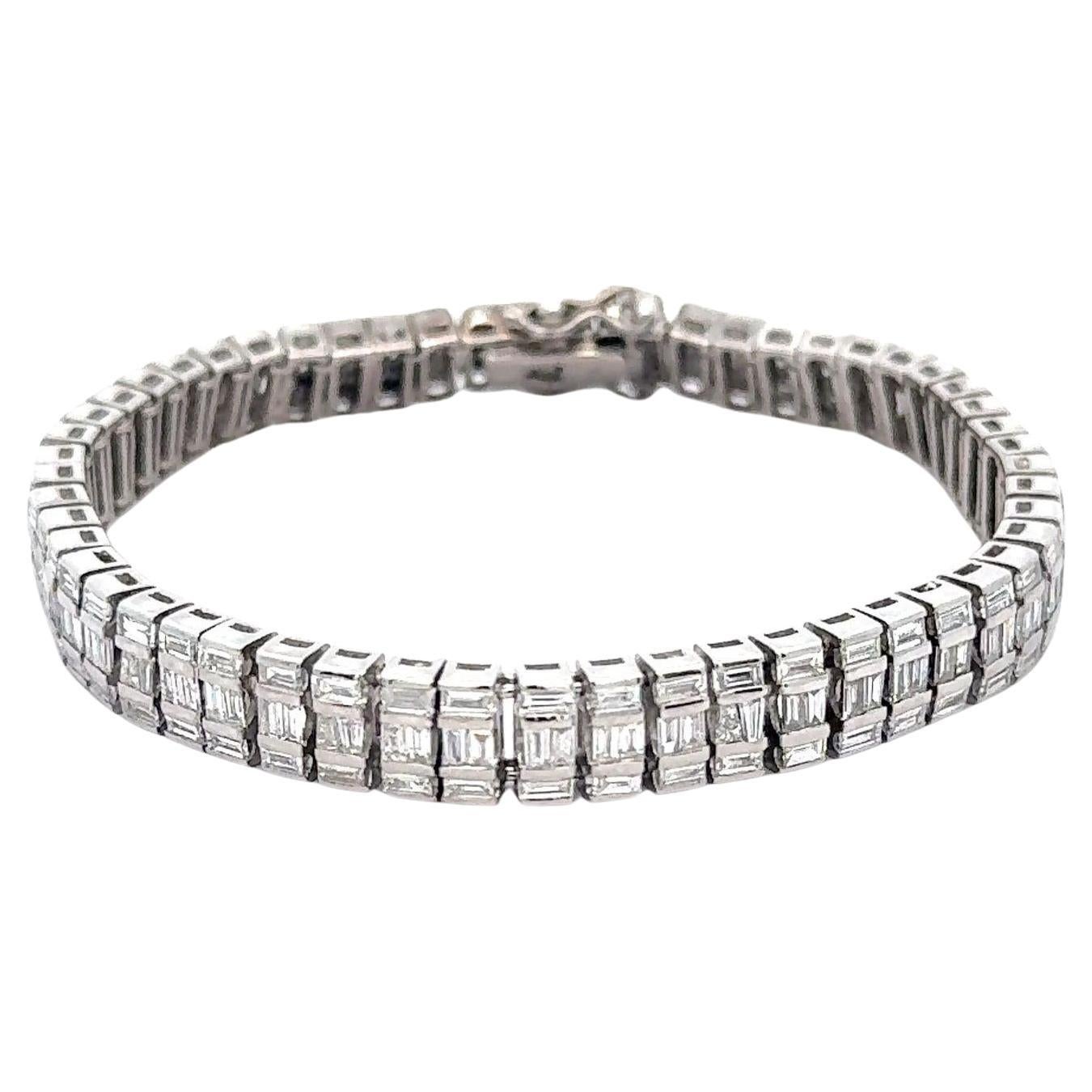 16 Carat Baguette Cut Diamond 18K White Gold Multi-Link Bracelet