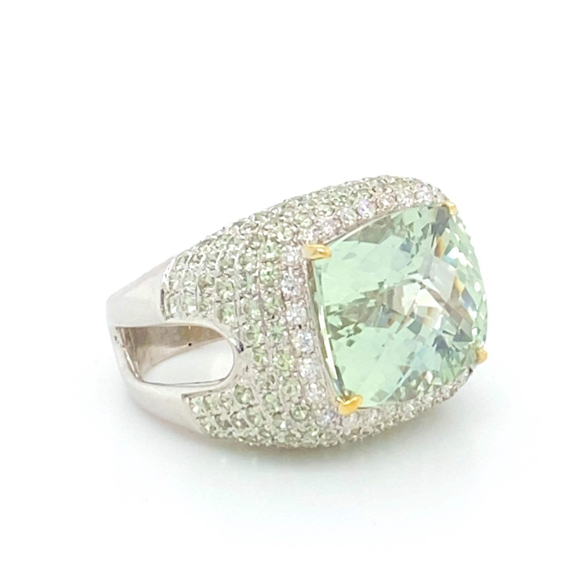 16 Carat Beryl Ring with Diamonds In Excellent Condition In Carlsbad, CA