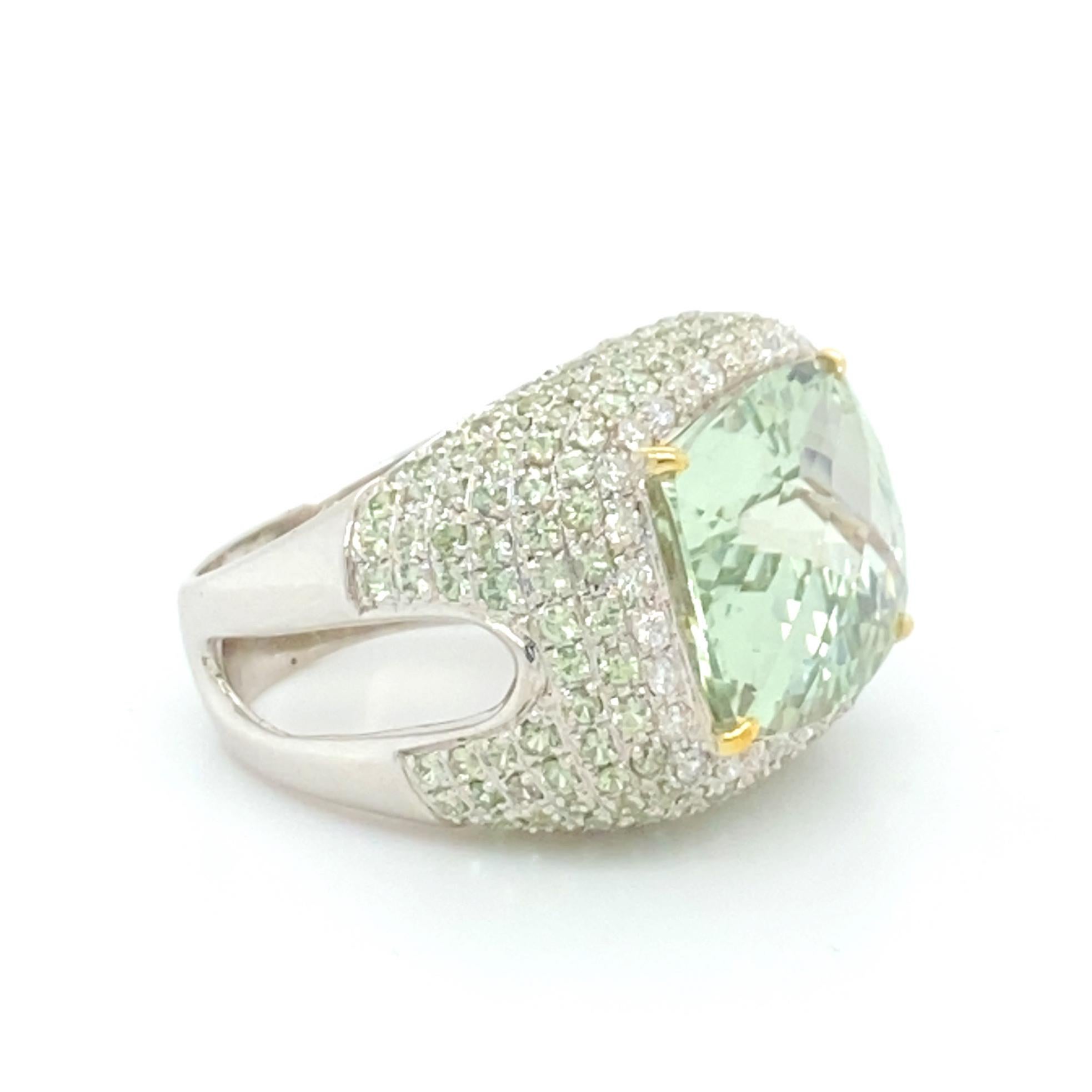 Women's or Men's 16 Carat Beryl Ring with Diamonds
