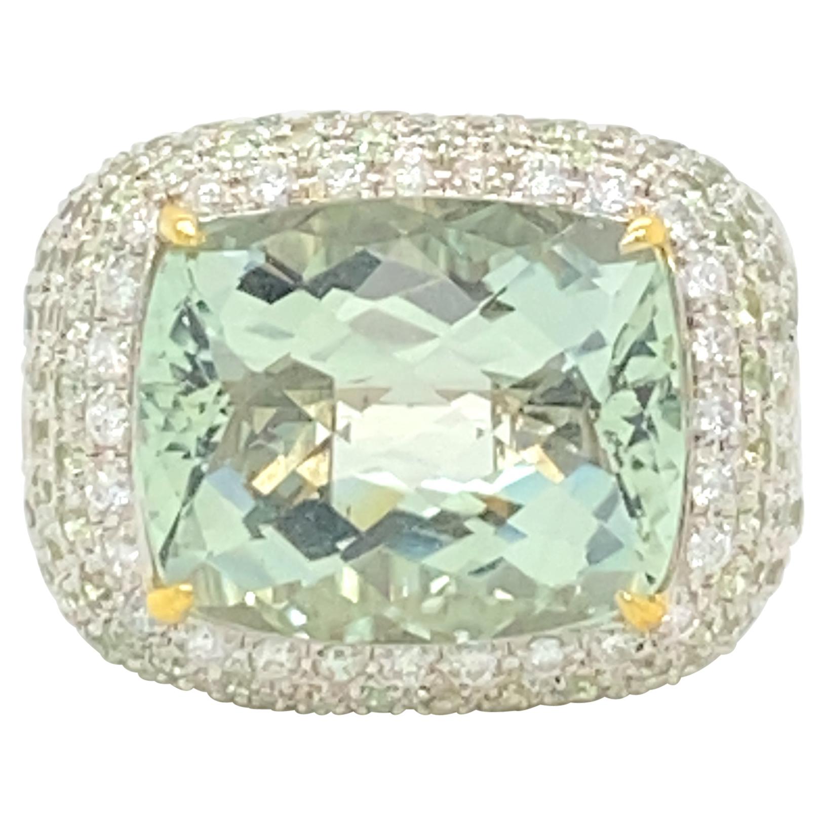 16 Carat Beryl Ring with Diamonds