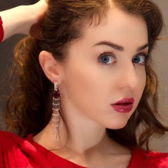 16 Carat Burgundy Red Rhodolite Diamonds 18 Karat White Gold Dangle Earrings