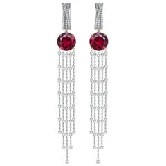 16 Carat Burgundy Red Rhodolite Diamonds 18 Karat White Gold Dangle Earrings