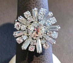 1.6 Carat Centre Diamond Flower Cocktail Engagement Platinum Ring Estate TDW 3.2