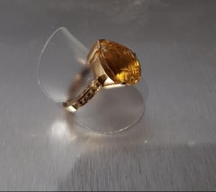 16 Carat Citrine 9 Karat Gold Diamond Cocktail Ring with 0.50 Carat of Diamonds